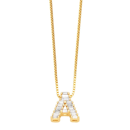 Basic Simple Style Letter Stainless Steel Copper Plating Inlay Zircon 18k Gold Plated Pendant Necklace