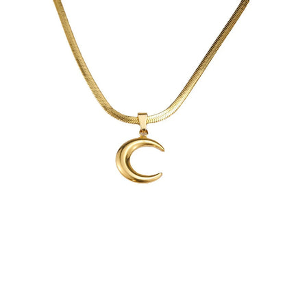 Basic Simple Style Moon Titanium Steel Plating Pendant Necklace