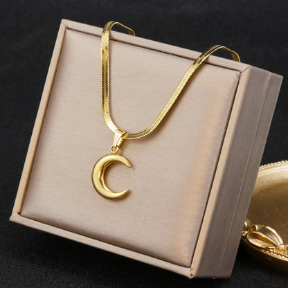 Basic Simple Style Moon Titanium Steel Plating Pendant Necklace