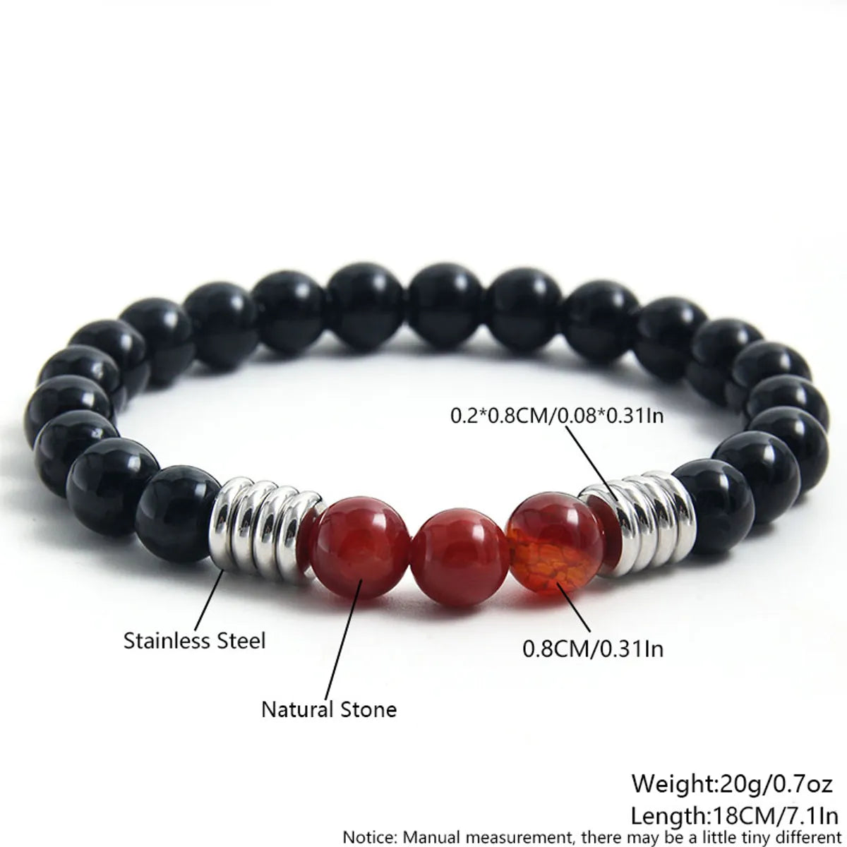 Basic Simple Style Round 304 Stainless Steel Natural Stone Obsidian Beaded Men'S Bracelets