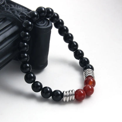 Basic Simple Style Round 304 Stainless Steel Natural Stone Obsidian Beaded Men'S Bracelets