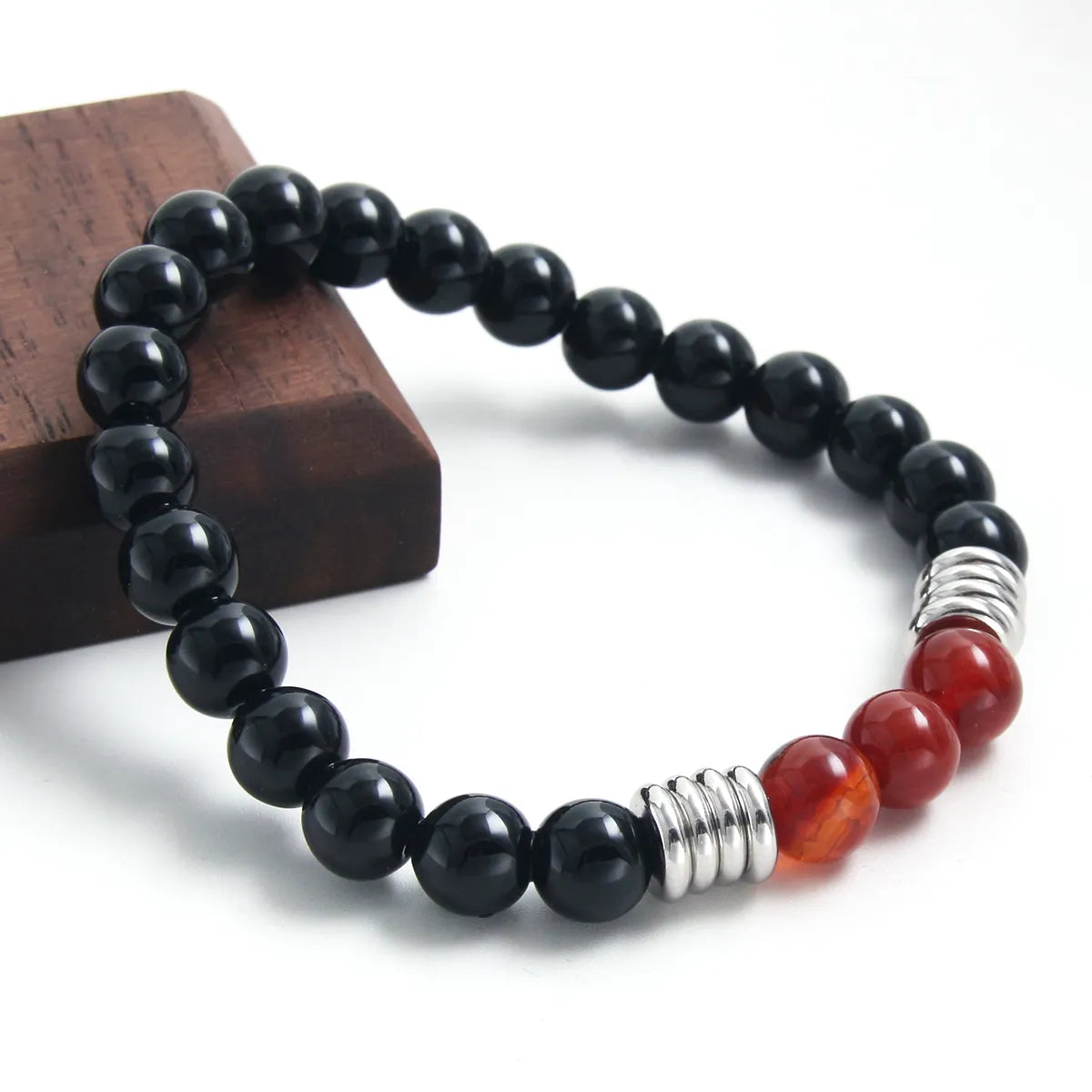 Basic Simple Style Round 304 Stainless Steel Natural Stone Obsidian Beaded Men'S Bracelets