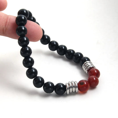 Basic Simple Style Round 304 Stainless Steel Natural Stone Obsidian Beaded Men'S Bracelets