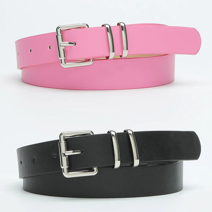 Basic Simple Style Solid Color Pu Leather Alloy Women'S Leather Belts