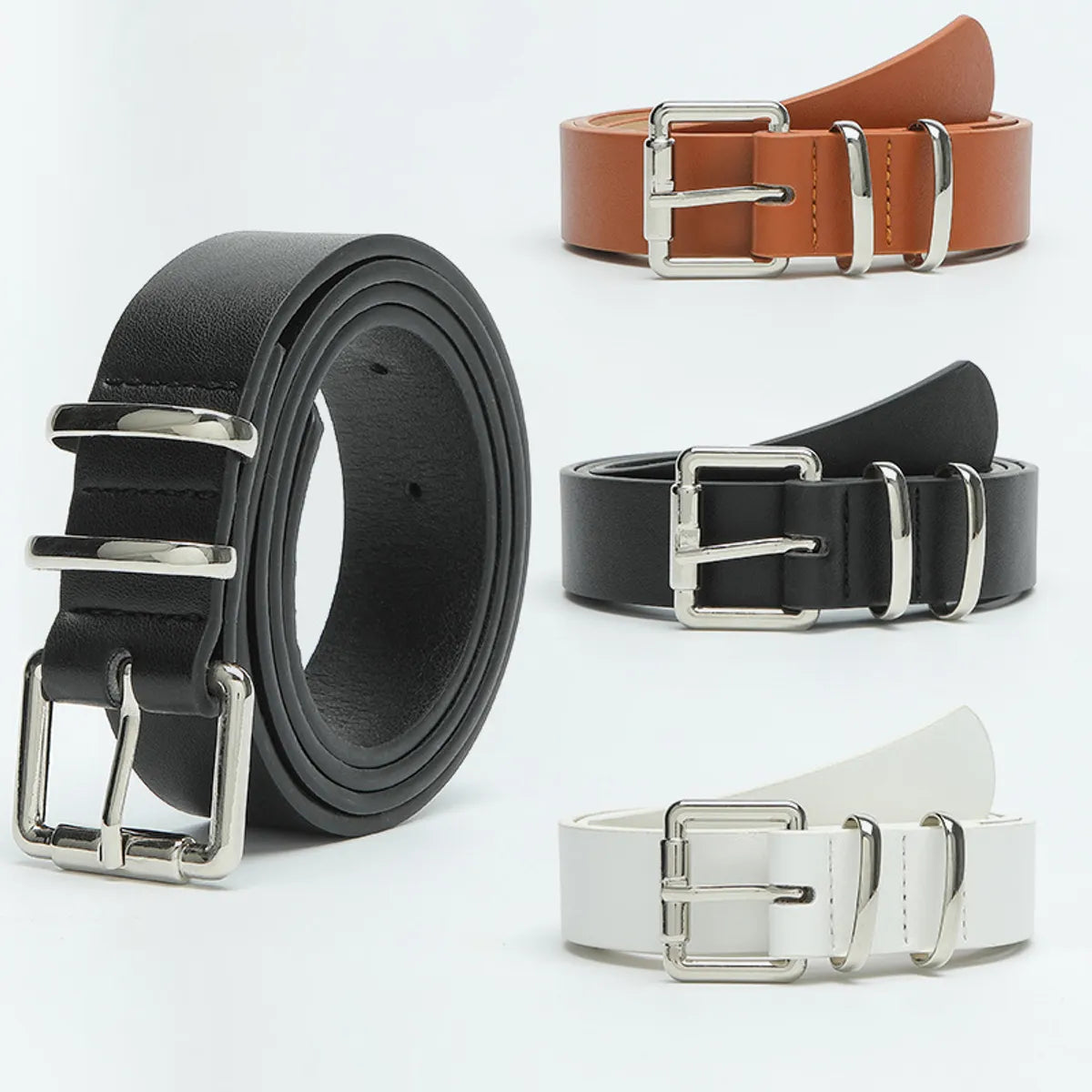 Basic Simple Style Solid Color Pu Leather Alloy Women'S Leather Belts