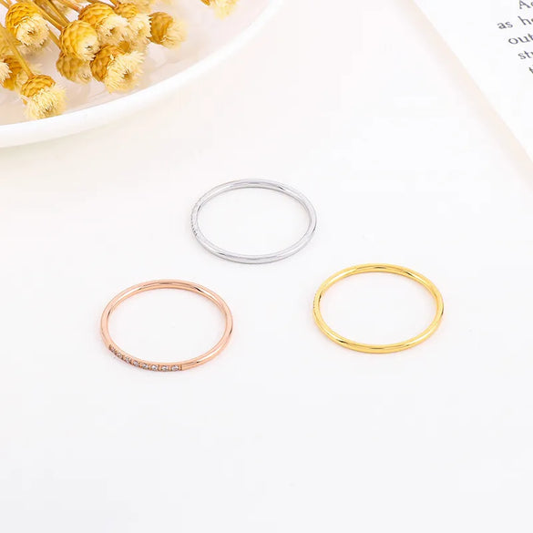 Titanium Steel 18K Gold Plated Rose Gold Plated Basic Inlay Solid Color Rhinestones Rings