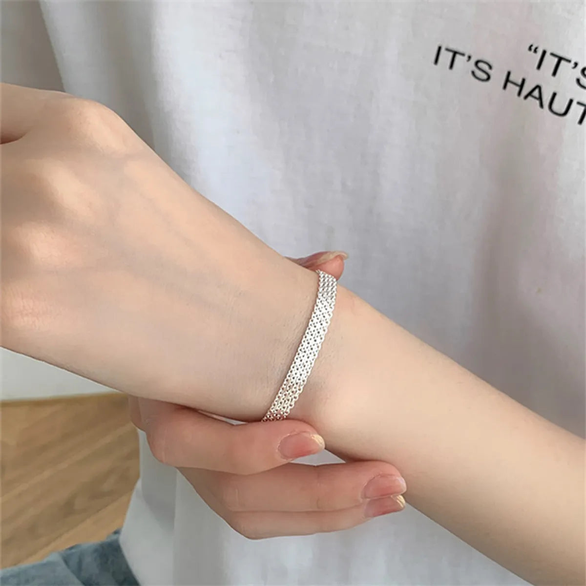 Basic Solid Color Sterling Silver Irregular Bracelets