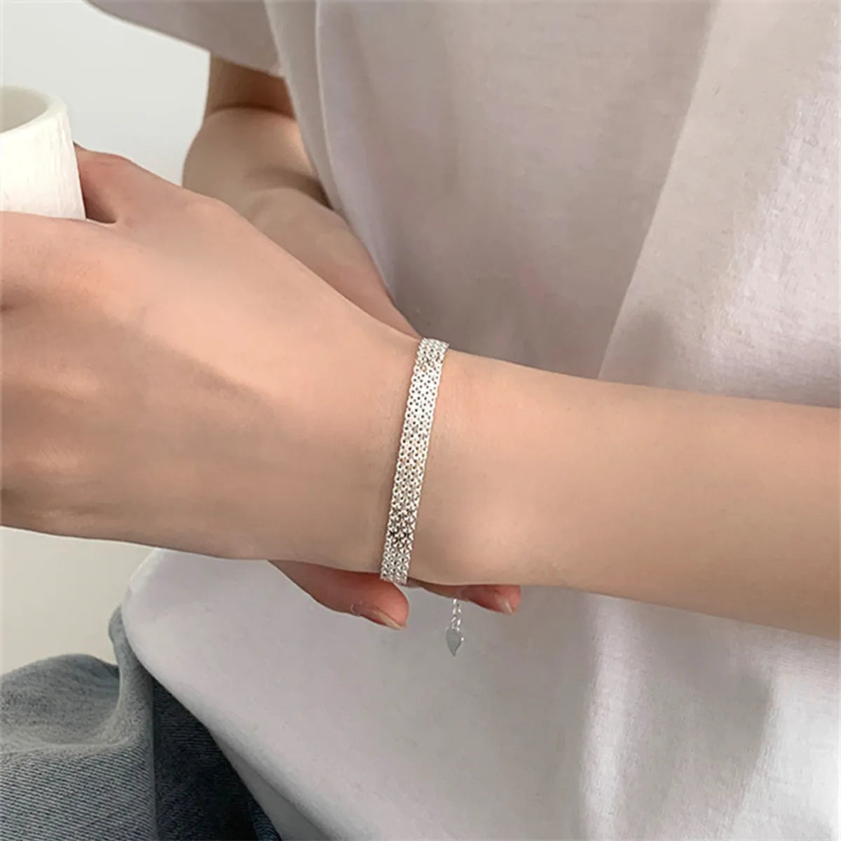 Basic Solid Color Sterling Silver Irregular Bracelets