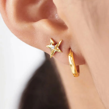 Basic Star Copper Inlay Artificial Diamond Ear Studs 1 Pair