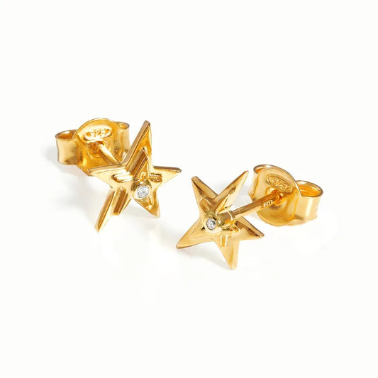 Basic Star Copper Inlay Artificial Diamond Ear Studs 1 Pair