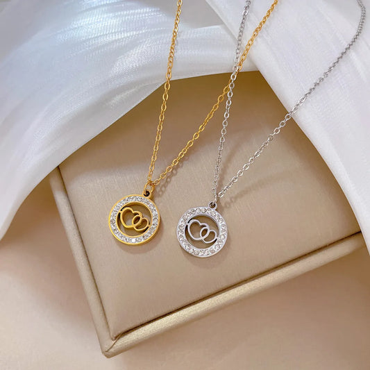 Basic Sweet Classic Style Heart Shape Stainless Steel Plating Inlay Zircon Gold Plated Pendant Necklace