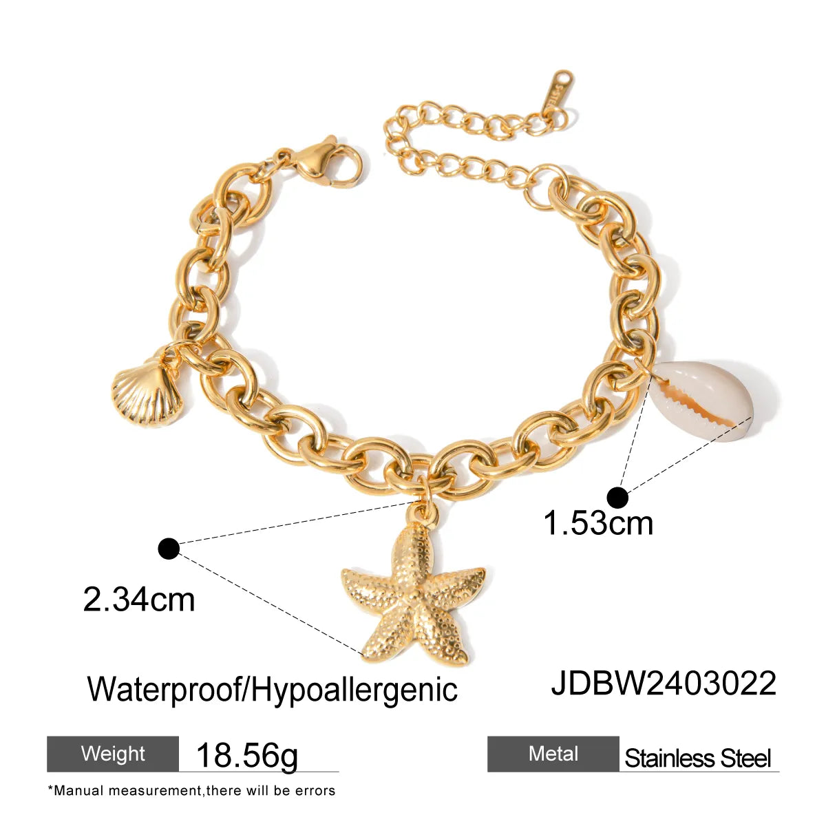 Basic Vacation Classic Style Starfish Shell 304 Stainless Steel 18K Gold Plated Bracelets In Bulk