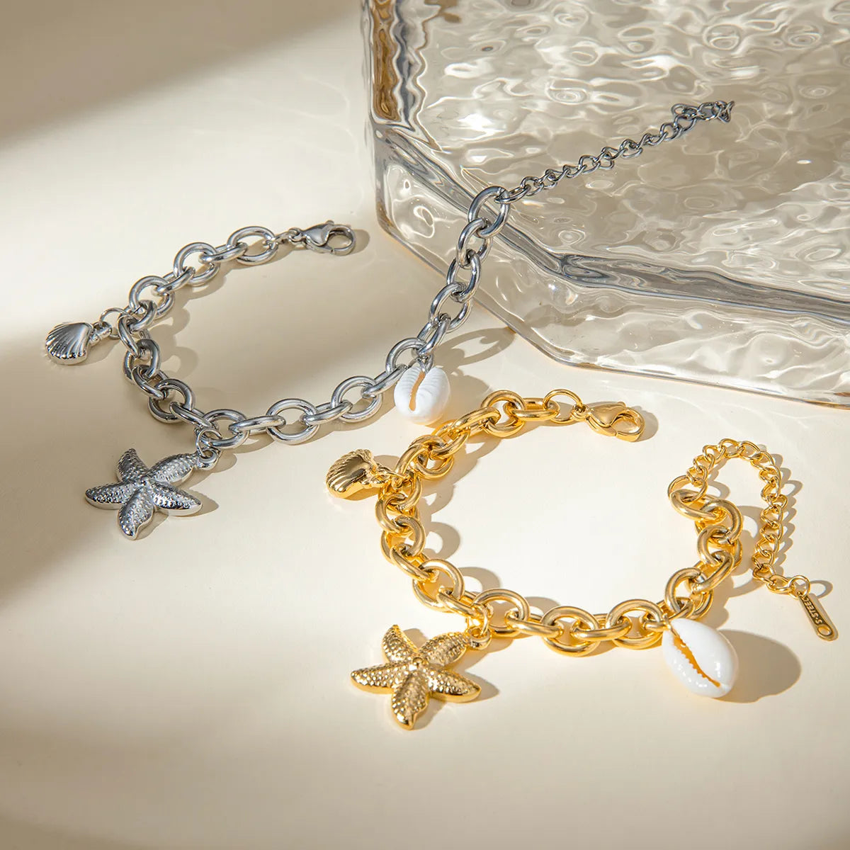 Basic Vacation Classic Style Starfish Shell 304 Stainless Steel 18K Gold Plated Bracelets In Bulk