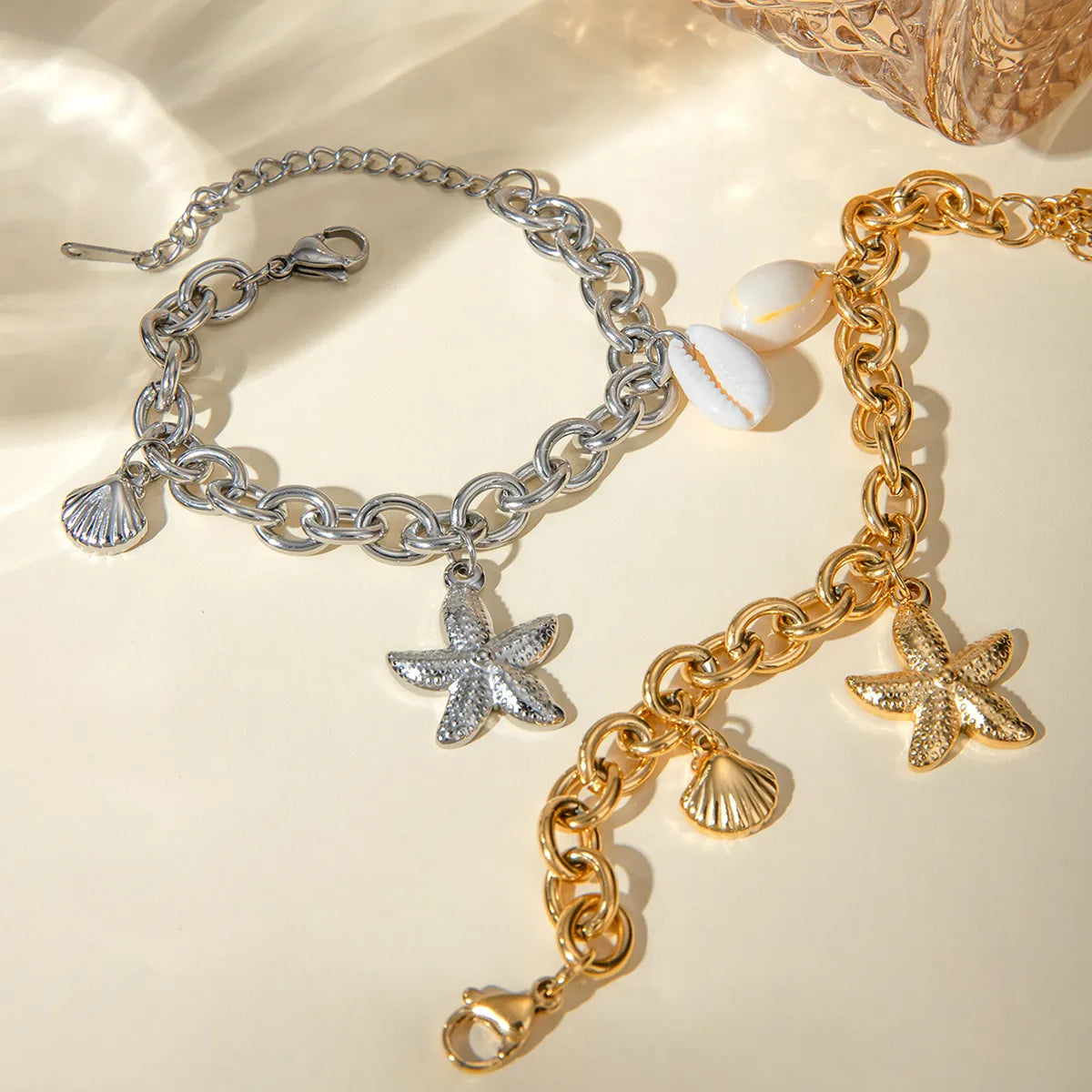 Basic Vacation Classic Style Starfish Shell 304 Stainless Steel 18K Gold Plated Bracelets In Bulk