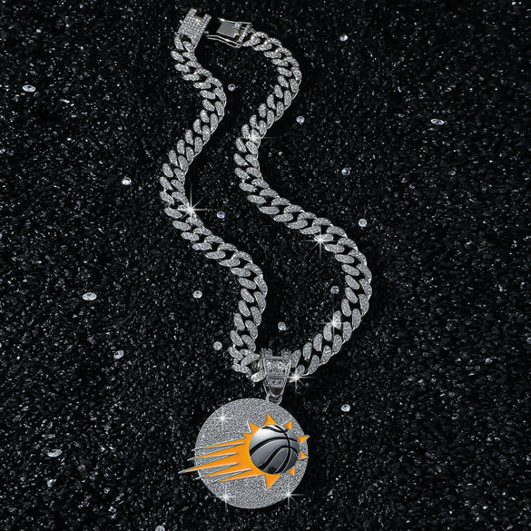 Basketball Logo Pendant Necklace Hiphop Style Alloy Cuban Chain Electroplated
