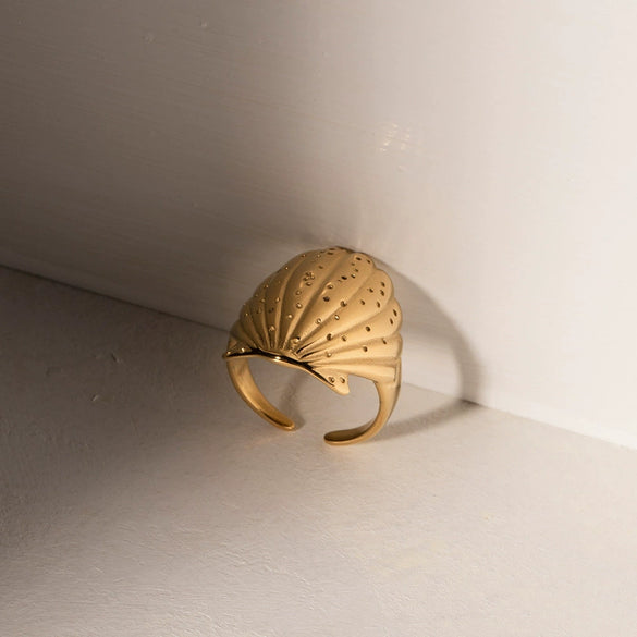 Beach Accessories Shell Ring Stainless Steel Electroplated 18K Gold Geometric Style