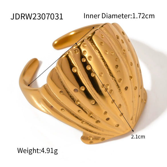 Beach Accessories Shell Ring Stainless Steel Electroplated 18K Gold Geometric Style