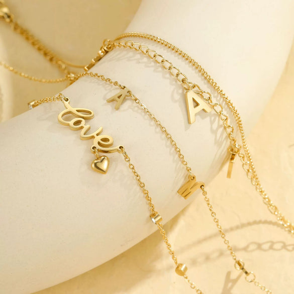 Beach Anklet Stainless Steel Multilayered Stacked Letter Geometric Style Unisex