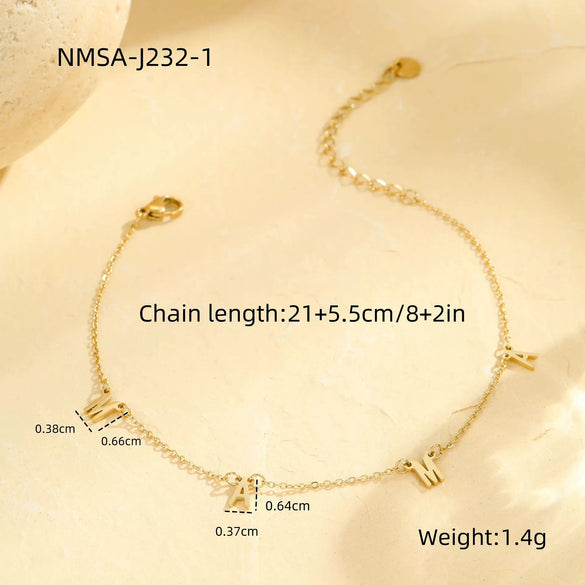 Beach Anklet Stainless Steel Multilayered Stacked Letter Geometric Style Unisex