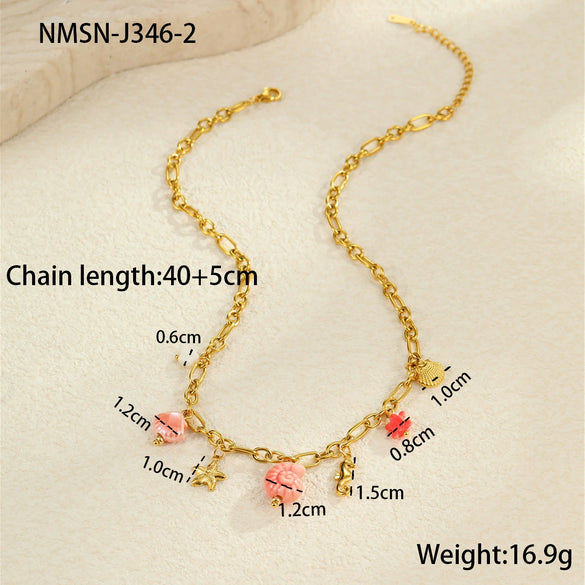 Beach Conch Flower Necklace Stainless Steel 18K Gold Plated Animal Zodiac Geometric Bow Pattern Fashion Ol Style