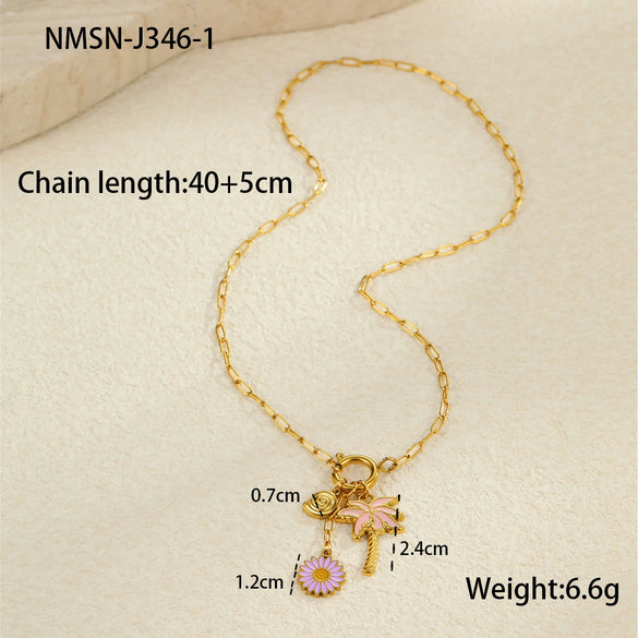 Beach Conch Flower Necklace Stainless Steel 18K Gold Plated Animal Zodiac Geometric Bow Pattern Fashion Ol Style