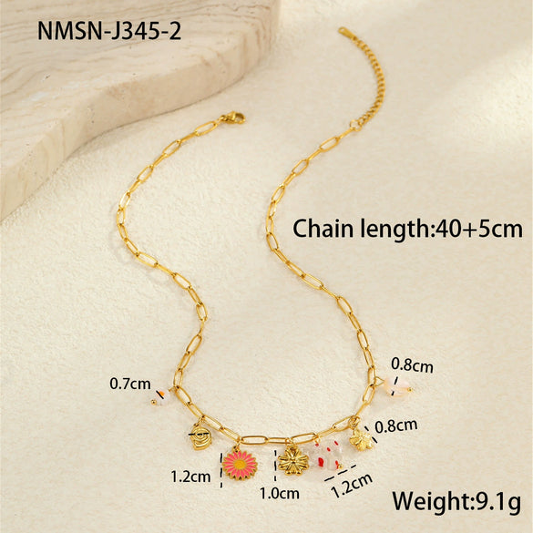 Beach Conch Flower Necklace Stainless Steel 18K Gold Plated Animal Zodiac Geometric Bow Pattern Fashion Ol Style