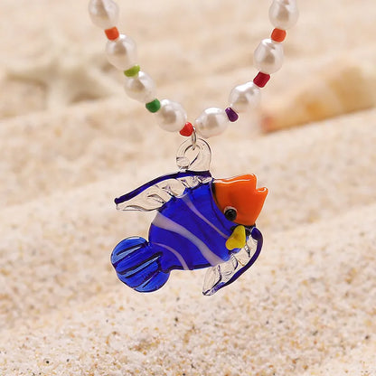 Beach Fish Imitation Pearl Glass Wholesale Pendant Necklace