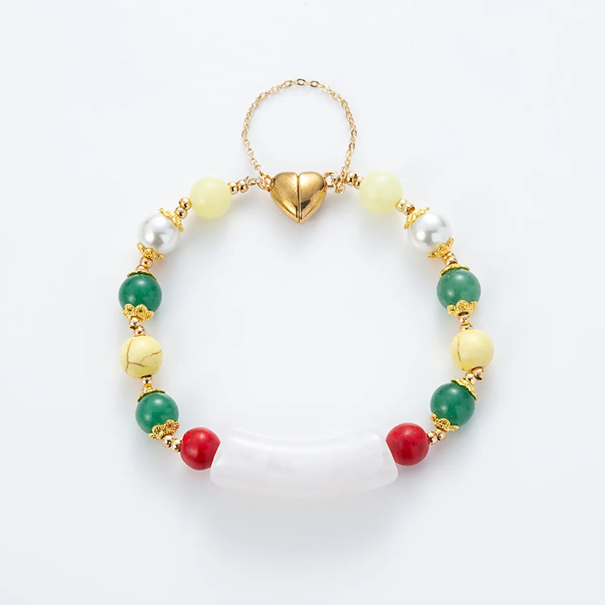 Beach Heart Shape Alloy Natural Stone Beaded Metal Button Bracelets