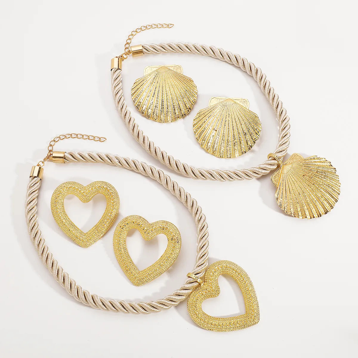 Beach Heart Shape Shell Alloy Braid Rope Women'S Jewelry Set