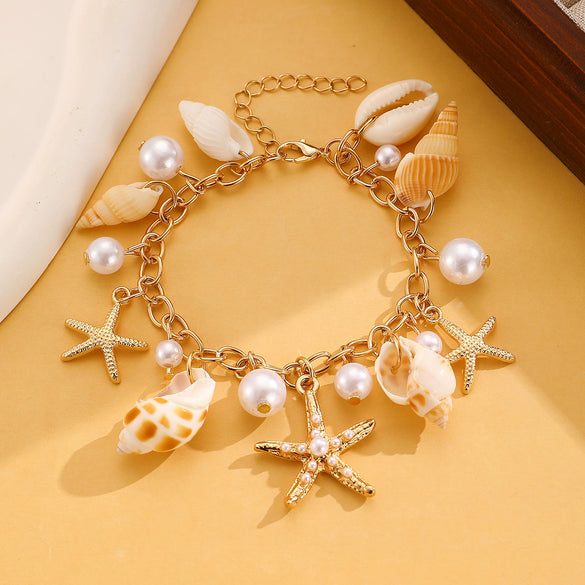 Beach Necklace Pendant Alloy Ccb Electroplating Animal Zodiac Starfish Conch Shell Imitation Pearl Beads For Women