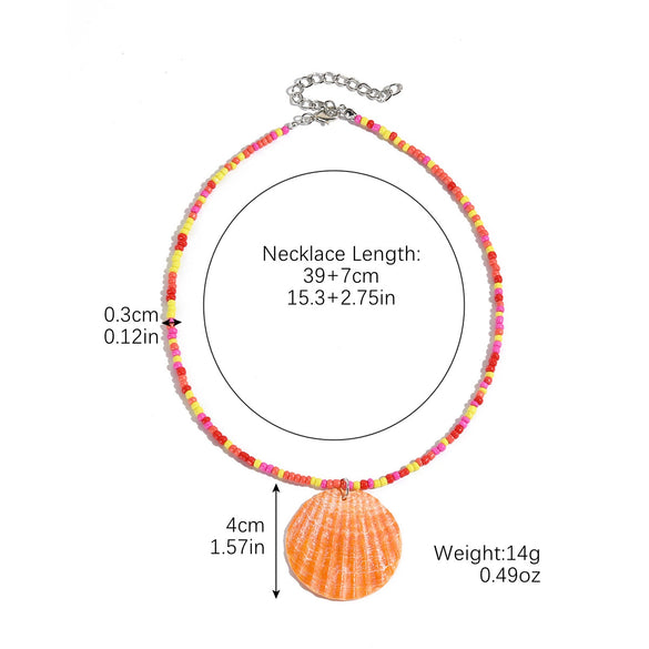 Beach Ocean Style Fishtail Shell Pendant Necklace With Beads Polish Finished Women's Jewelry