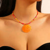 Beach Ocean Style Fishtail Shell Pendant Necklace With Beads Polish Finished Women's Jewelry