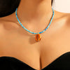 Beach Ocean Style Fishtail Shell Pendant Necklace With Beads Polish Finished Women's Jewelry