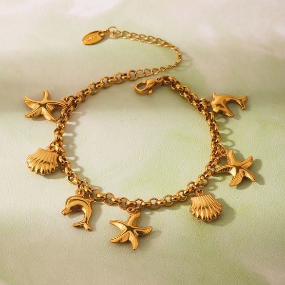 Beach Shell Starfish Diy Bracelet Stainless Steel Geometric Electroplated Jewelry For Women