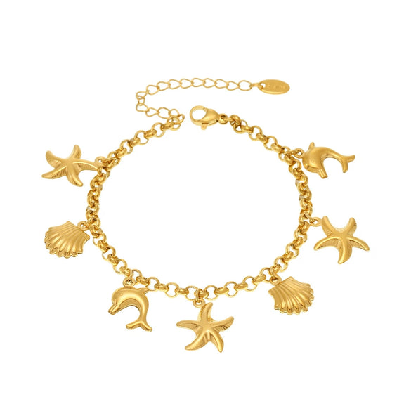 Beach Shell Starfish Diy Bracelet Stainless Steel Geometric Electroplated Jewelry For Women