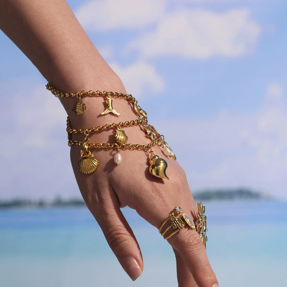 Beach Shell Starfish Diy Bracelet Stainless Steel Geometric Electroplated Jewelry For Women