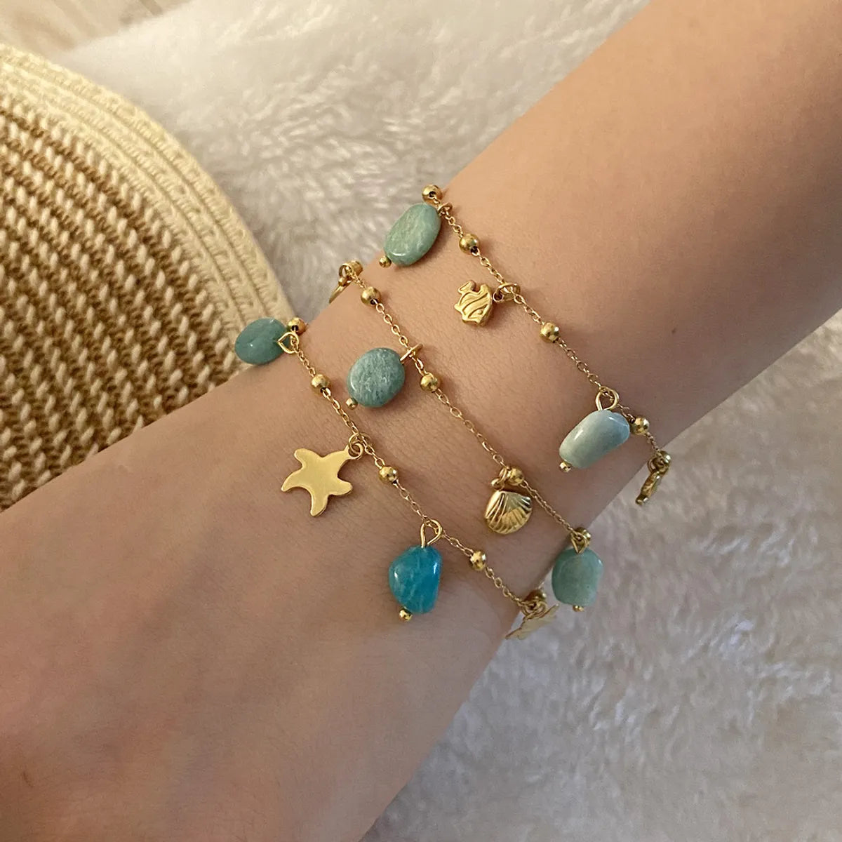 Beach Simple Style Commute Starfish Shell Fish Tail 304 Stainless Steel 18K Gold Plated Acrylic Natural Stone Bracelets In Bulk