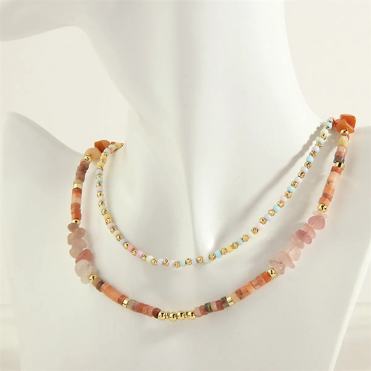 Beach Simple Style Irregular Glass Stone Copper Beaded 18k Gold Plated Women's Necklace