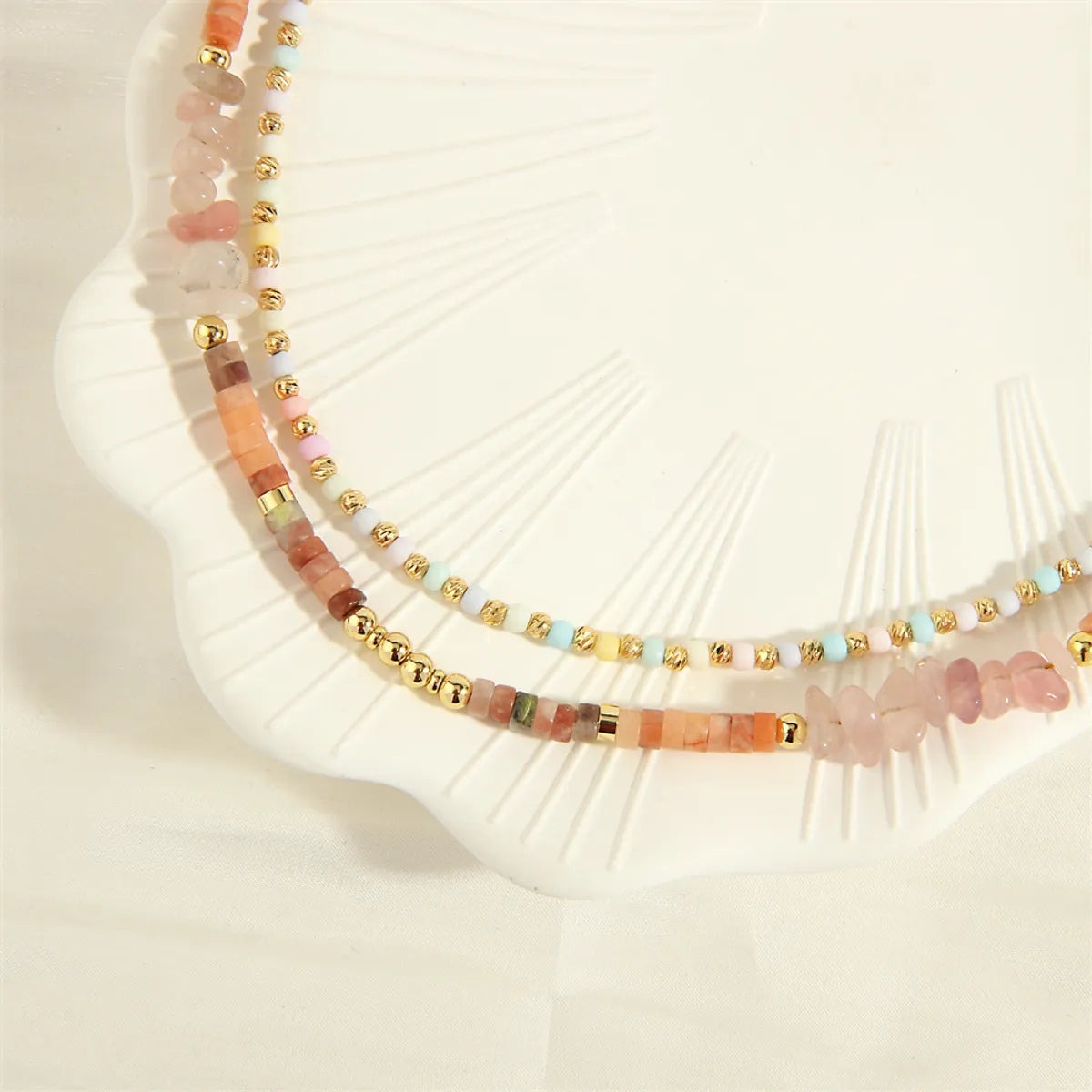 Beach Simple Style Irregular Glass Stone Copper Beaded 18k Gold Plated Women's Necklace