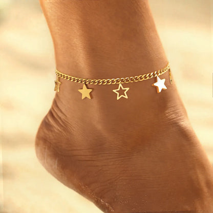 Beach Simple Style Star 304 Stainless Steel Inlay Shell 18K Gold Plated Women'S Anklet