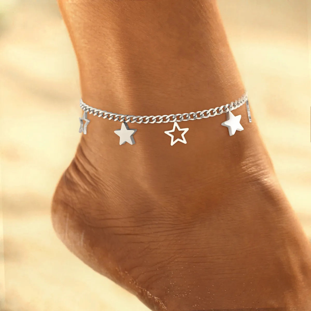 Beach Simple Style Star 304 Stainless Steel Inlay Shell 18K Gold Plated Women'S Anklet