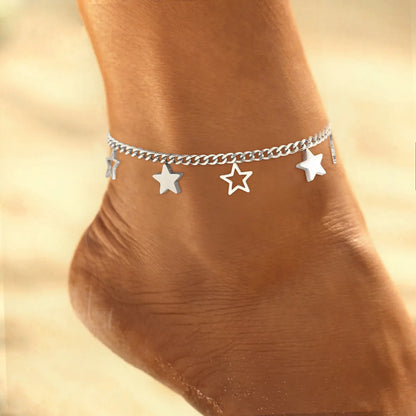 Beach Simple Style Star 304 Stainless Steel Inlay Shell 18K Gold Plated Women'S Anklet