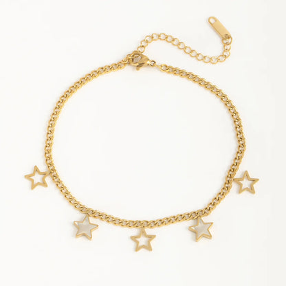 Beach Simple Style Star 304 Stainless Steel Inlay Shell 18K Gold Plated Women'S Anklet