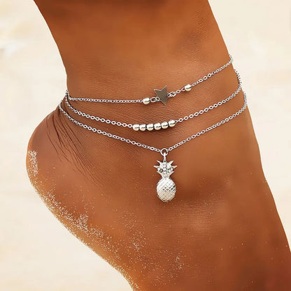 Beach Star Pineapple Alloy Plating Inlay Rhinestones Women's Anklet