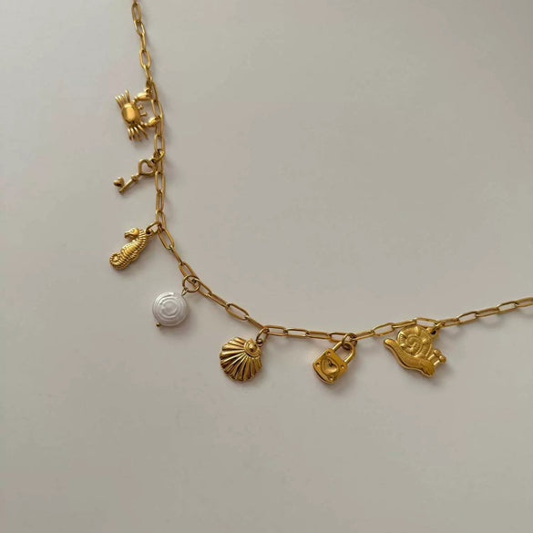 Beach Starfish Conch Pendant Shell Necklace Stainless Steel 18K Gold Plated Electroplated Natural Style Ochain