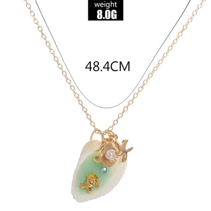 Beach Starfish Shell Alloy Shell Plating Inlay Artificial Pearls Women'S Pendant Necklace