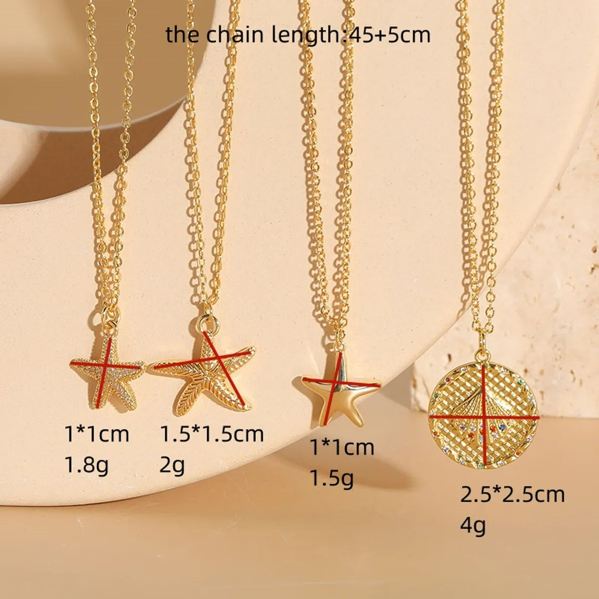 Beach Starfish Shell Copper Inlay Zircon 14k Gold Plated Pendant Necklace