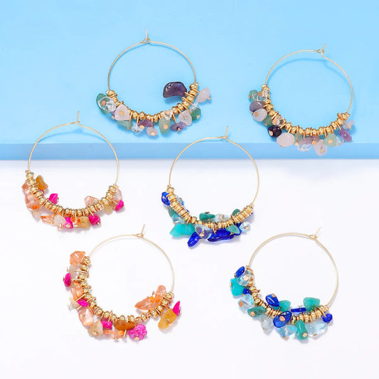 Beach Streetwear Irregular Alloy Resin Stone Women'S Hoop Earrings