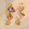Beach Style Shell Tassel Conch Pearl Stainless Steel And 18K Electroplated Earrings