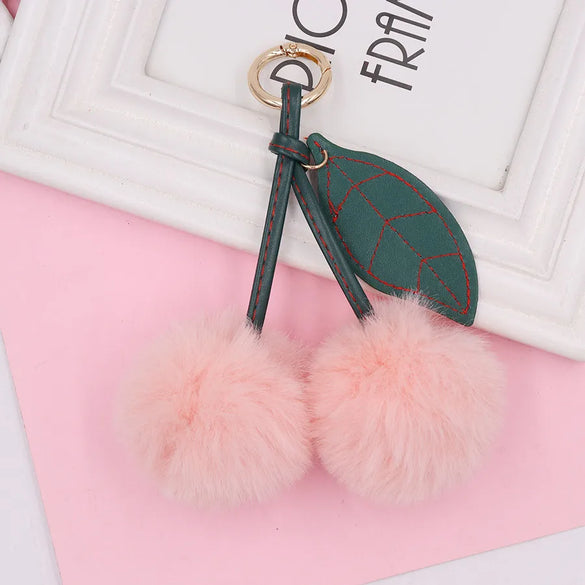 Beach Sweet Cherry Imitate Rex Rabbit Fur Alloy Women'S Keychain